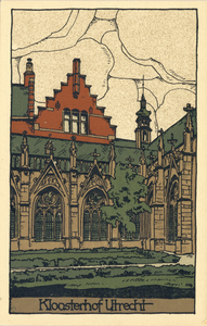 3313 Gezicht op de zuidwesthoek van de kruisgang van de Dom te Utrecht uit het noorden.00-00-1928-00-00-1928